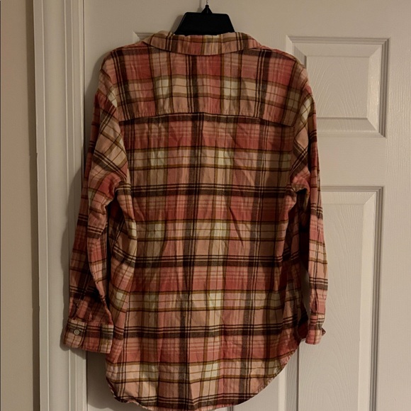 Old Navy Pink and Brown Plaid Boyfriend Shirt - Picture 4 of 6